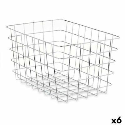 Veelzijdige mand Zilverkleurig Metaal 38 x 21 x 26 cm Rechthoekig (6 Stuks)