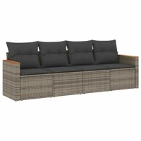 4-delige Loungeset met kussens poly rattan grijs - thumbnail