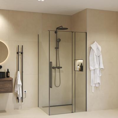 Douchecabine Sanivo Sena Met Vast Paneel Helder Glas Met Montagesets Gunmetal (Alle Maten)