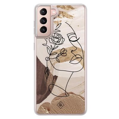 Samsung Galaxy S21 Plus hybride hoesje - Abstract gezicht bruin Samsung Galaxy S21 Plus hybride hoesje - Abstract gezicht bruin
