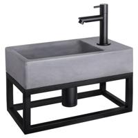 Fonteinset Differnz Force Beton en Handoekrek 40x22x9 cm Donker Grijs Met Rechte Kraan Mat Zwart - thumbnail