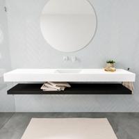 Aqua Splash Badkamermeubel AQS Ibiza 200 cm met Mat Zwart Planchet Solid Surface Wastafel Mat Wit - Badmeubel Ibiza 200 cm Solid Surface Planchet Mat - thumbnail