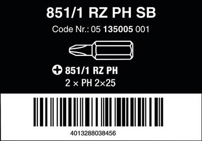 Wera 851/1 RZ Bits Phillips, PH 2 x 25 mm - 1 x 2 stuk(s) - 05135005001