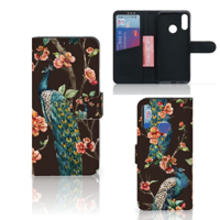 Motorola Moto E6 Plus Telefoonhoesje met Pasjes Pauw met Bloemen - thumbnail