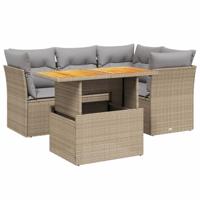 5-delige Loungeset met kussens poly rattan beige - thumbnail