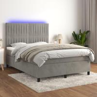 Boxspring met matras en LED fluweel lichtgrijs 140x200 cm - thumbnail