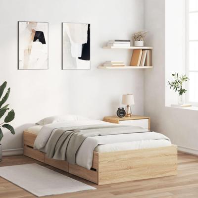 Bedframe met lades bewerkt hout sonoma eikenkleurig 90x190 cm - thumbnail