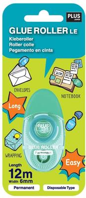 PLUS lijmroller, 6 mm x 12 m, groen, blister van 1 stuk