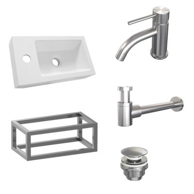 Fonteinset Brauer Brushed Edition 40x22 cm Wit Incl. Toebehoren en Frame Geborsteld RVS PVD Brauer Fonteinset Brauer Brushed Edition 40x22 cm Wit Incl. Toebehoren en Frame Geborsteld RVS PVD Brauer