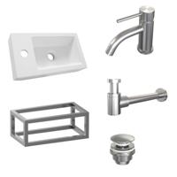 Fonteinset Brauer Brushed Edition 40x22 cm Wit Incl. Toebehoren en Frame Geborsteld RVS PVD Brauer - thumbnail