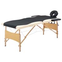 VidaXL Massagetafel inklapbaar 2 zones hout zwart en beige - thumbnail