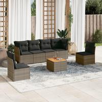7-delige Loungeset met kussens poly rattan grijs - thumbnail