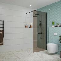 Fortifura Galeria inloopdouche - 90x200cm - rookglas - wandarm - mat zwart SW797938/SW797905 - thumbnail