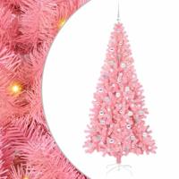 VidaXL Kerstboom met 300 led met standaard roze 210 cm pvc - thumbnail