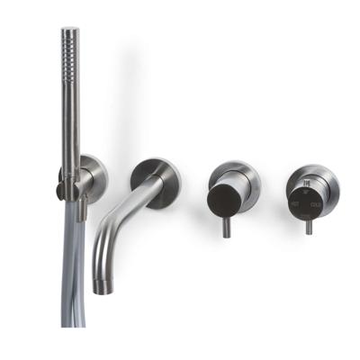 Badkraan Inbouw Bongio Squadra Thermostatisch 16 cm Uitloop met Handdoucheset en 2-Weg Omstel RVS Bongio Badkraan Inbouw Bongio Squadra Thermostatisch 16 cm Uitloop met Handdoucheset en 2-Weg Omstel RVS Bongio