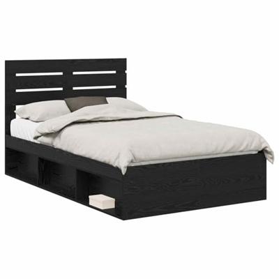 Bedframe met hoofdeinde Zwart 135 x 190 cm Massief grenenhout