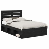Bedframe met hoofdeinde Zwart 135 x 190 cm Massief grenenhout - thumbnail