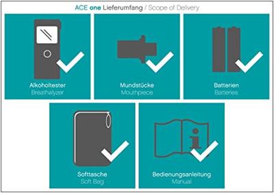 ACE one Alcoholtester Zwart 0 tot 4 ‰ Incl. display, Countdown-functie, Weergave van verschillende eenheden