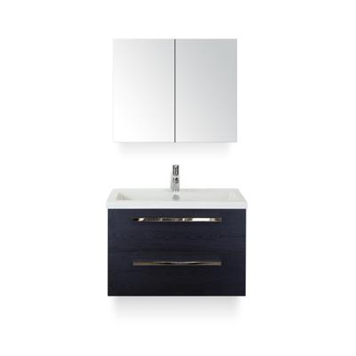 Seville Badmeubelset 80 cm - Black Oak - Keramische Wastafel Wit Djazz - met Spiegelkast