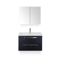 Seville Badmeubelset 80 cm - Black Oak - Keramische Wastafel Wit Djazz - met Spiegelkast - thumbnail