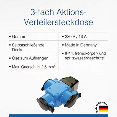 AS Schwabe 60057 3-voudige koppeling Rubber 230 V Blauw IP44