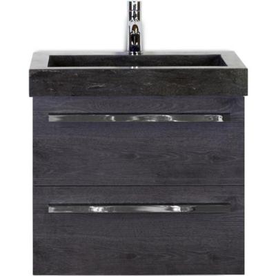 Seville Badmeubelset 60 cm - Black Oak - Wastafel Hardsteen Wit Lucca