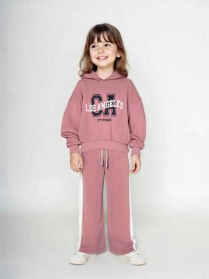 Set met sportieve sweater met capuchon + wijde joggingbroek voor meisjes oudroze