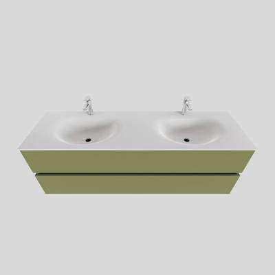 Badkamermeubel Solid Surface BWS Stockholm 150x46 cm Dubbel Mat Groen (met 2 kraangaten)