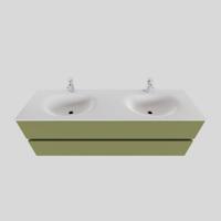Badkamermeubel Solid Surface BWS Stockholm 150x46 cm Dubbel Mat Groen (met 2 kraangaten) - thumbnail