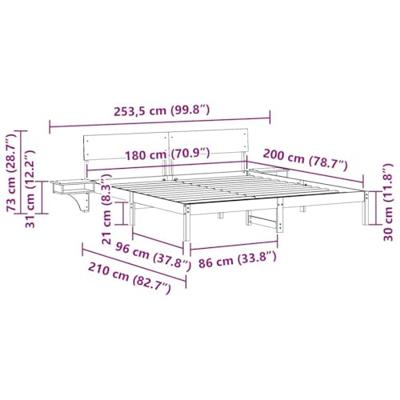 Bedframe met nachttafels Wit 180 x 200 cm Massief grenenhout