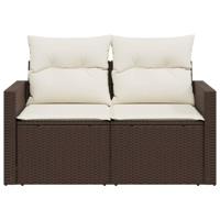 Tuinbank 2-zits met kussens poly rattan bruin - thumbnail