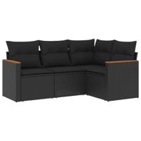 4-delige Loungeset met kussens poly rattan zwart - thumbnail