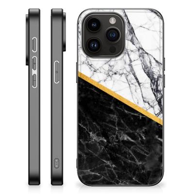 iPhone 15 Pro Max Marmeren Print Telefoonhoesje Marmer Wit Zwart - Origineel Cadeau Man