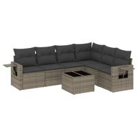 7-delige Loungeset met kussens poly rattan grijs - thumbnail