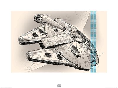 Kunstdruk Star Wars - Episode VII Millennium Falcon Pencil Art 80x60cm Kunstdruk Star Wars - Episode VII Millennium Falcon Pencil Art 80x60cm