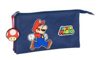 Pennenetui met 3 vakken Super Mario Trick Rood Donkerblauw 22 x 12 x 3 cm - thumbnail