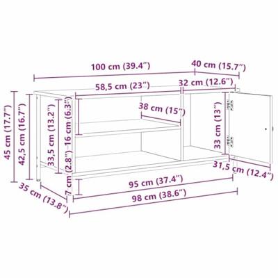 TV-kast met plank met opslag met de deur Oud hout 100 x 40 x 45 cm Bewerkt hout