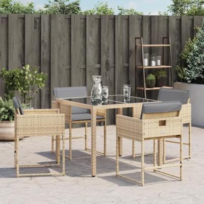 Tuinstoelen 4 st met kussens poly rattan gemengd beige - thumbnail