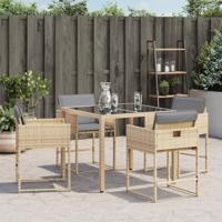 Tuinstoelen 4 st met kussens poly rattan gemengd beige - thumbnail