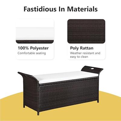 Opbergbankje met kussen 138 cm poly rattan bruin