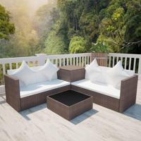4-delige Loungeset met kussens poly rattan bruin - thumbnail