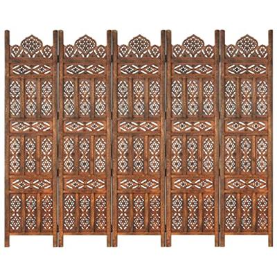 Kamerscherm 5 panelen handgesneden 200x165 cm mangohout bruin