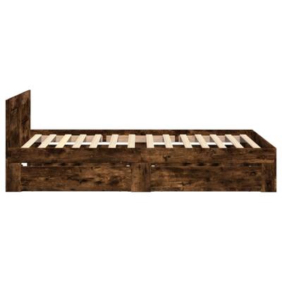 Bedframe met hoofdeinde bewerkt hout gerookt eiken 100x200 cm