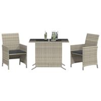 3-delige Bistroset met kussens poly rattan lichtgrijs - thumbnail