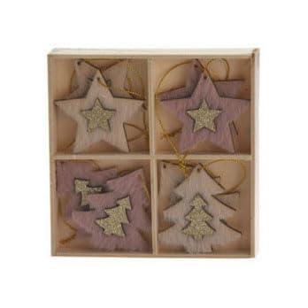 Houten Hangdecoratie Set, 8st. Houten Hangdecoratie Set, 8st.