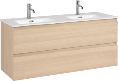 Saqu Arvid badmeubel incl. dubbele keramische wastafel 120x47x57cm glans wit - aluminium greeplijst