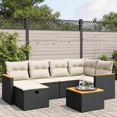6-delige Loungeset met kussens poly rattan zwart - thumbnail