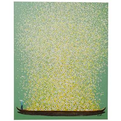 Kare Schilderij Flower Boat Green Yellow 80x100cm