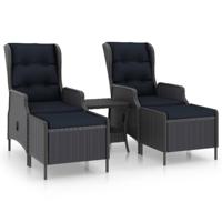 3-delige Loungeset met kussens poly rattan donkergrijs - thumbnail