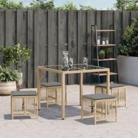Tuinkrukken 4 st kussens 41x41x36 cm poly rattan gemengd beige - thumbnail